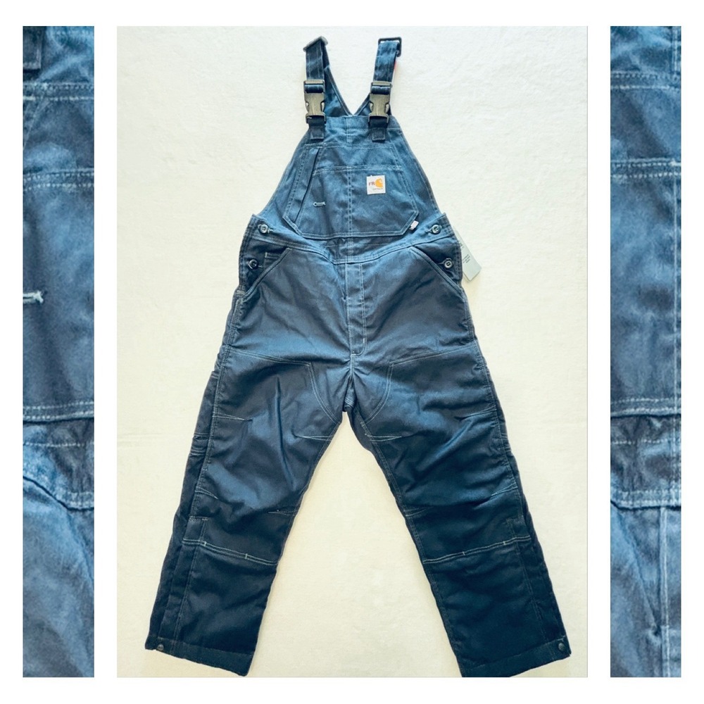 Carhartt FR Quick Duck Insulated Bib Overalls 30x28 Navy Flame Resistant NWT
